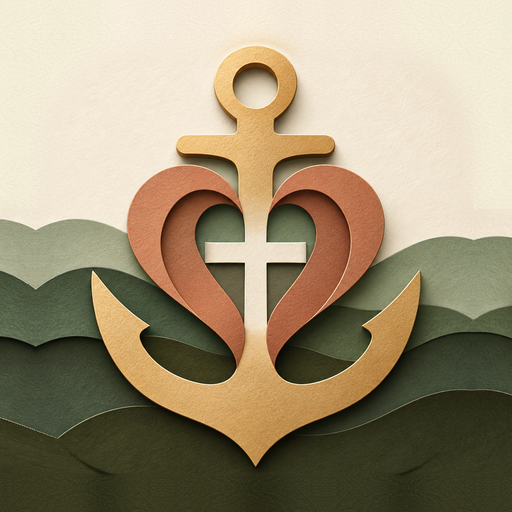 The Anchored app icon: an anchor, a heart and a cross